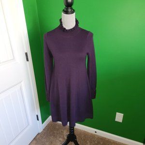 Loft Soft Sweater Dress Purple with Neck Ruffles Size XS